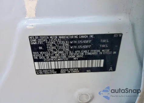 2018 Toyota Rav4 Le z USA, uszkodzony, nr VIN 2T3ZFREV2JW447232